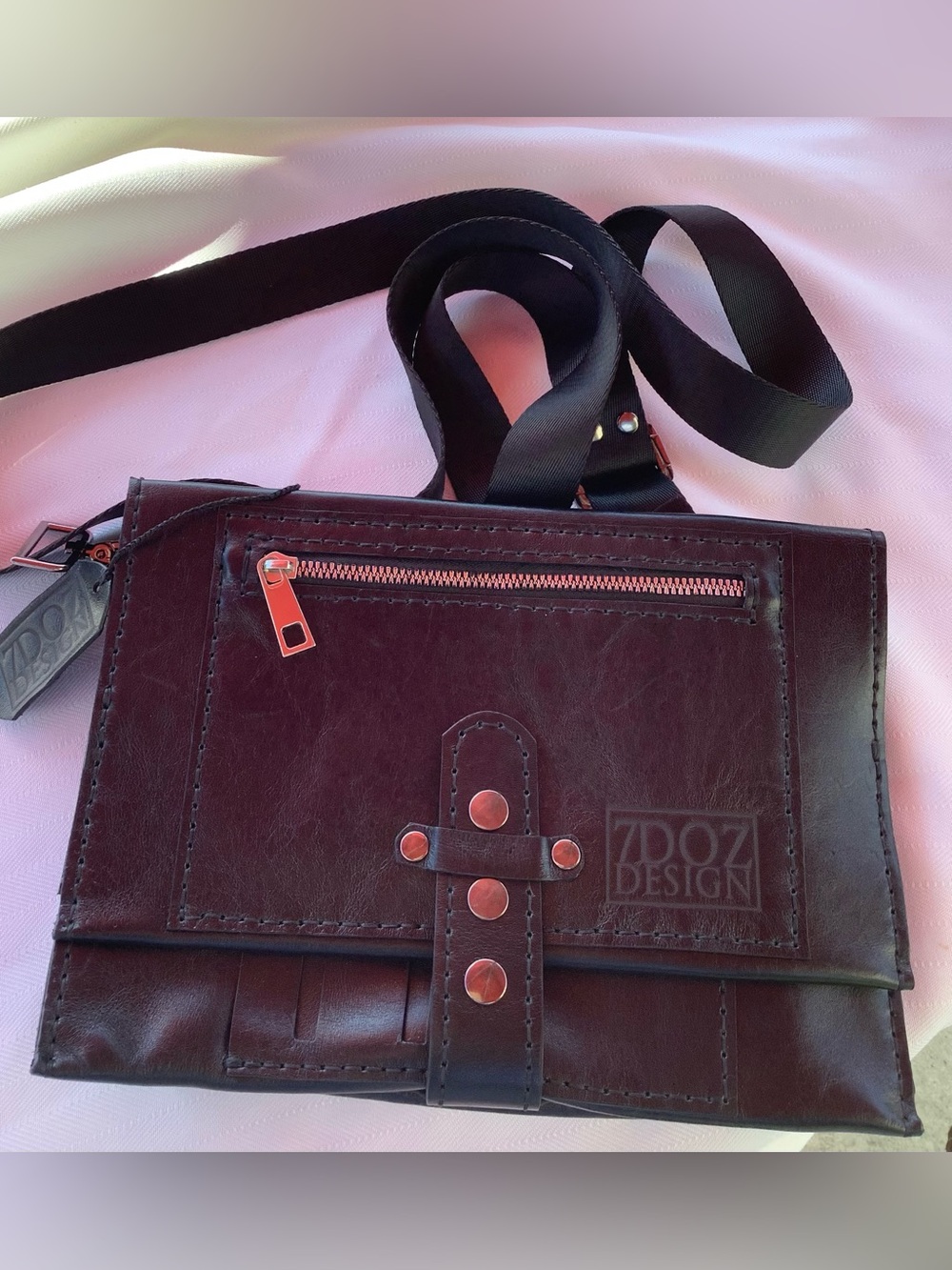 Black Vegan Leather Messenger Bag for Men